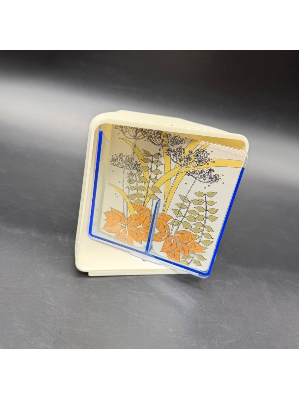 Vintage Q-Tip Dispenser Botanical 1970s Tabletop Or Wall Mount Earth Tone Boho
